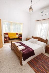 een slaapkamer met een groot bed en een woonkamer bij Forest Park Villa in Lemithou