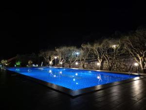 a swimming pool at night with lights at Holiday Heaven Munnar in Chinnakanal
