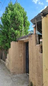 ein Eingang zu einem Haus mit einem Tor und einem Baum in der Unterkunft Casa Mary in Panajachel