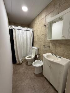 een badkamer met toilet en wastafel bij Hotel Santa Elena in San Clemente del Tuyú