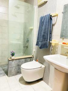 a bathroom with a toilet and a sink at Royal Rooms - Misaq-ul-mall in Faisalabad