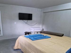 a room with a bed with a tv on the wall at Pousada a 500 metros do Pico Malwee in Jaraguá do Sul