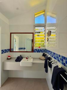 a bathroom with a sink and a mirror at The Pointe Taveuni in Matei