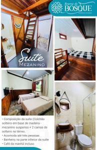 eine Collage von Bildern eines Zimmers mit einer Suite-Bedeutung in der Unterkunft Reserva do Bosque Hospedaria e Natureza in Ibicoara