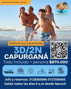 een flyer voor een vakantie naar het strand bij Casa Hostel Necoclí Playa Brisa y Mar in Necoclí