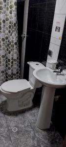 een badkamer met toilet en wastafel bij casa de hospedaje urcunina in Pasto +26 foto's