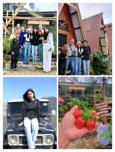 un groupe de personnes debout autour d'un camion chargé de fraises dans l'établissement VANY Glamping, à Pasuruan