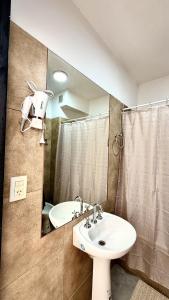 une salle de bains avec un lavabo et un miroir dans l'établissement Río Breve - Departamento moderno en Zona Norte, à Rosario 15 autres photos
