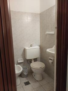 een badkamer met toilet en wastafel bij Florencia Apartamentos y habitaciones in Necochea