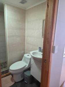 een badkamer met toilet en wastafel bij Cabaña Full Equipada Sector Norte B2 