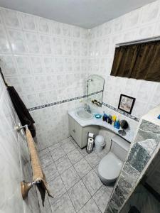 a bathroom with a toilet and a sink and a mirror at Tulli Private house in San Juan in San Juan +31 photos
