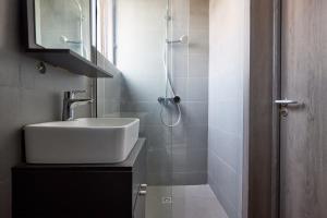 a bathroom with a sink and a shower at The Haven in Lekki +12 photos