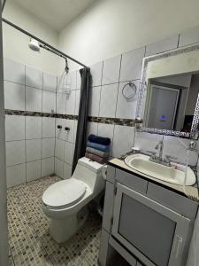 ein Badezimmer mit Toilette und Waschbecken in der Unterkunft Adonai in Rincón de Guayabitos