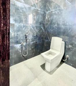 a bathroom with a toilet and a shower at Owls Oasis Kaziranga in Kāziranga