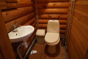 a bathroom with a toilet and a sink at Pirts Rudzupuķes in Svente