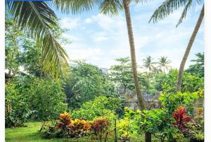 a tropical garden with palm trees and plants at Nisadi Villa in Bentota