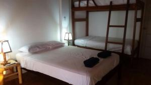 2 Betten in einem Zimmer mit 2 Etagenbetten in der Unterkunft Las Tortuguitas Bungalows in Los Órganos