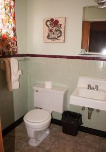 a bathroom with a white toilet and a sink at Raton Pass Motor Inn in Raton