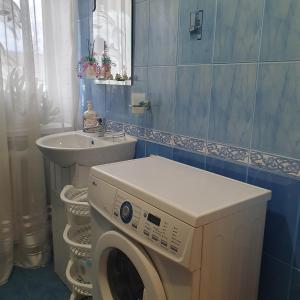 una lavatrice in bagno con lavandino di Лаванда a Jaremče