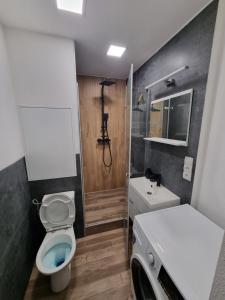 een kleine badkamer met toilet en wastafel bij Apartmán Sárka Brezno in Brezno