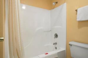 een witte douche in een badkamer met een toilet bij Econo Lodge Inn & Suites Evergreen in Evergreen