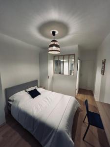 a bedroom with a large bed and a pendant light at Maison et chambre privée - Bordeaux in Bordeaux