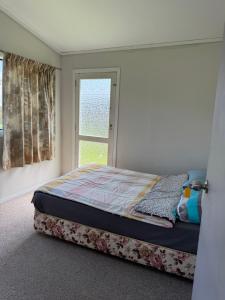 een slaapkamer met een bed en een raam bij Bayfair Backpack House in Tauranga