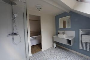 een badkamer met een douche en een wastafel bij Le clos des tirons in Chambon-sur-Cisse +7 foto's