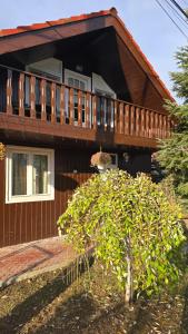 een huis met een terras aan de zijkant bij AVS Snagov Chalet in Snagov