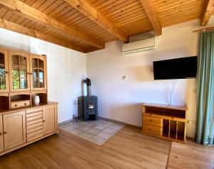 een woonkamer met een tv en een fornuis bij Natur Ferienpark 16 - Typ A in Nieheim