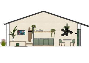 una planimetria di una casa con tavolo e sedie di De Hombrake, Bed & Breakfast a Wilp