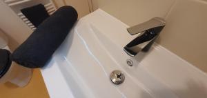 een wastafel in de badkamer met een kraan en een wastafel bij Atypique Vendee in Luçon +19 foto's