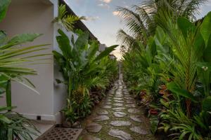 a path through a garden with palm trees at NAVA Ubud Villas in Ubud