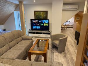 TV a/nebo společenská místnost v ubytování Chalupa u lesa v Železných horách