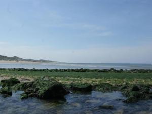 a body of water with some rocks in the water at Stunning apartment in Schoorl, North Hollandâ you can bike to the beach in Schoorl