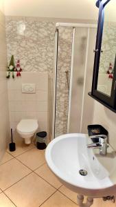 a bathroom with a sink and a shower and a toilet at Casa Producena in Valdidentro +16 photos