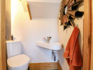 a bathroom with a toilet and a sink at The Lodge Lodge Farm in Bedford +23 photos