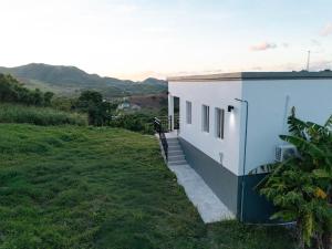 een huis op een heuvel met een groen veld bij Luxury Apt with Amazing Views in Saint Johnʼs