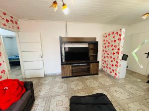 un soggiorno con TV a schermo piatto e divano di Casa Grande en Hohenau a Hohenau