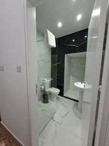 ein weißes Badezimmer mit 2 WCs und einem Waschbecken in der Unterkunft Twin Beds Standard Studios by Kentrikon 1924 Hotel, Old Town in Paphos City