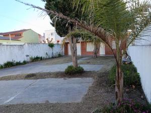 a palm tree in a yard next to a driveway at Arevalo Mar de Ajo in Mar de Ajó