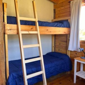 une chambre avec deux lits superposés et une échelle dans l'établissement El Refugio del Lago en Potrero de Garay, à La Estancia