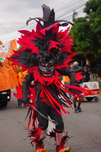 a person dressed up in a red dragon costume at Hostal habitación habitaciones full equipadas a solo 10 minutos del aeropuerto Panamá pasifico a 20 minutos de la ciudad centros comerciales y lugares turísticos playa a 5 minutos in Veracruz