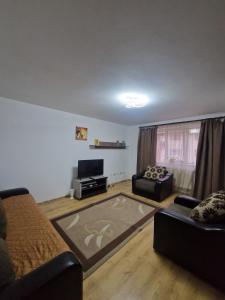 a living room with two couches and a television at DD's place in Sibiu