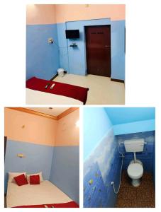 twee foto's van een kamer met een toilet en een badkamer bij Le Casa Stay in Pondicherry
