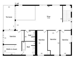 una planimetria di una casa di Exclusive Duplex Mansion with Jacuzzi & Pool a Charlottenlund