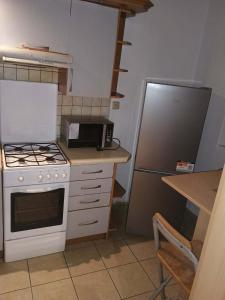 een keuken met een wit fornuis en een koelkast bij Centrum Czeski Cieszyn in Karviná