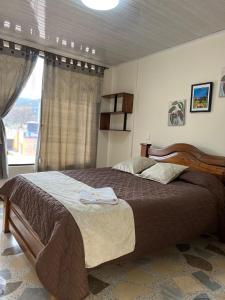 a bedroom with a large bed and a window at Hotel Villalva, Cucunuba Cundinamarca in Cucunubá