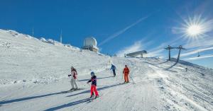 a group of people skiing down a snow covered slope at Gite Le Tamaris in Mantry