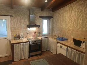 une cuisine avec un évier et une cuisinière four supérieur dans l'établissement Le grand gite de souels, à Almayrac